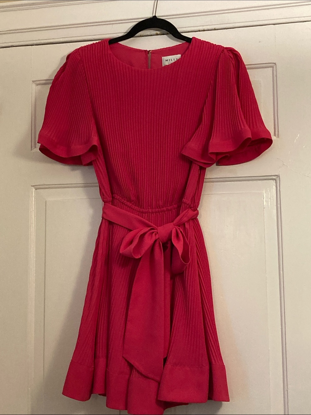 Milly Hot Pink Pleated Short-Sleeve Mini Dress, Size 4